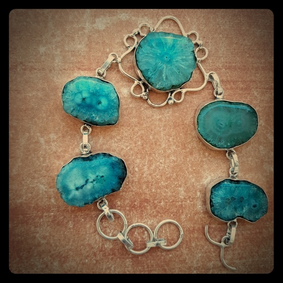 New Agate Geode Slice 925 Silver Bracelet. - Picture 2 of 14